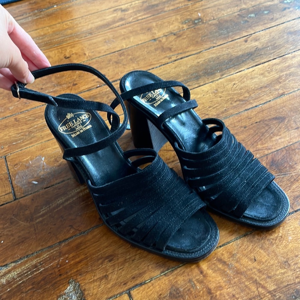 Vintage Freelance Suede Heels with Crossover Strap. Size 37 / Size 7.